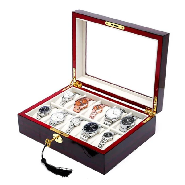 

10 Slots Watch Protective Box Wooden Case Display Organizer Storage Tray for Men Women M8694