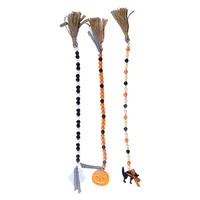3PCS Wooden Bead Tassels String Garland With Pumpkin Maple Leaves Halloween Thanksgiving Fall Ornaments Tiered Tray Decor
