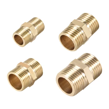 

uxcell Brass Pipe Fitting Connector Straight Hex Nipple Coupler Male Thread Hose Fittings Gold Tone