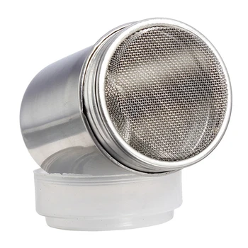 

Stainless Steel Chocolate Shaker Icing Flour Cocoa Sugar Cappuccino Sifter + Lid