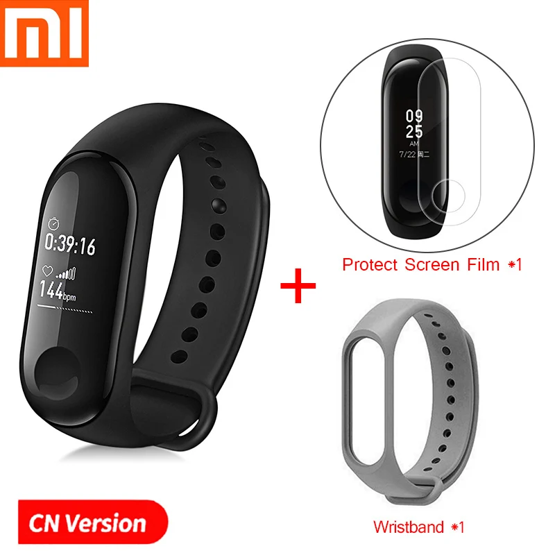 Add Gray Strap Xiaomi mi-браслет 3 Смарт-Браслет фитнес-браслет PK mi Band 4 большой сенсорный экран oled-сообщение частота сердечных сокращений Smartband - Цвет: Add Gray Strap