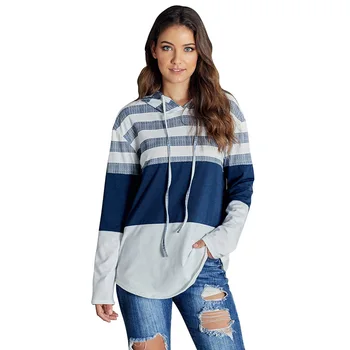 

Hoodies Women Sweatshirts Women's Contrasting Color Long-Sleeve Top Loose-Fit Pullover Hooded Plus size