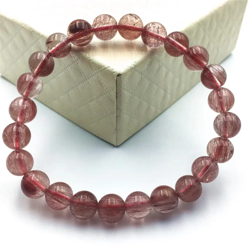 

Natural Red Hair Rutilated Quartz Women Men Bracelet 8mm Stone Jewelry Love Gift Round Beads Fashion Bracelet AAAAA