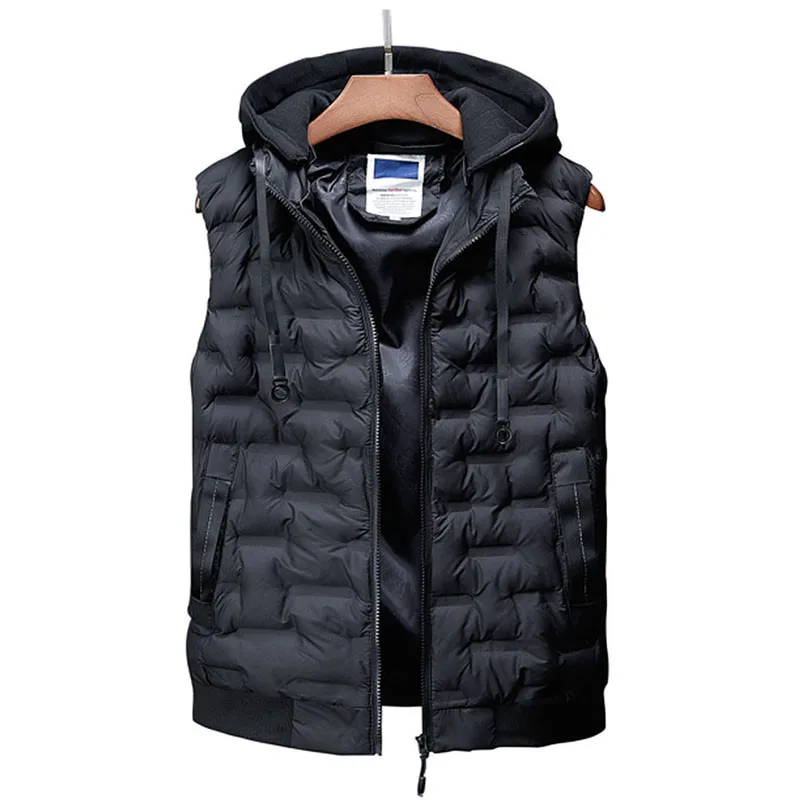 

Mens Vest New Autumn Winter Cotton Sleeveless Jacket Hooded Vest Fashion Keep Warm Waistcoat Male's Clothing Size L-4XL
