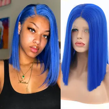 

Bombshell Blue 13*3 Synthetic Lace Lace Front Mesh Wig Short Straight Bob Wig Non-glue Heat-resistant Fiber Female Fashion Wig