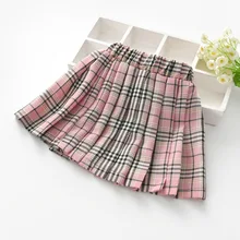 Детская мини-юбка-пачка, школьная одежда для девочек, хлопковая клетчатая юбка с эластичной резинкой на талии, плиссированные юбки на осень для детей 2, 3, 4, 5, 6, 7 лет
