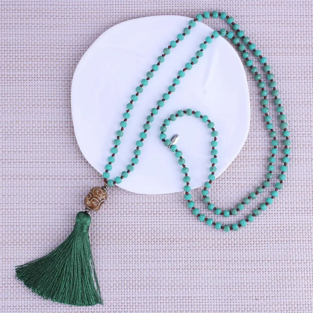 

KELITCH Buddha Pendant Necklace Crystal Strand Beads Tassel Necklace Handmade Long Tassel Choker Charm Jewelry