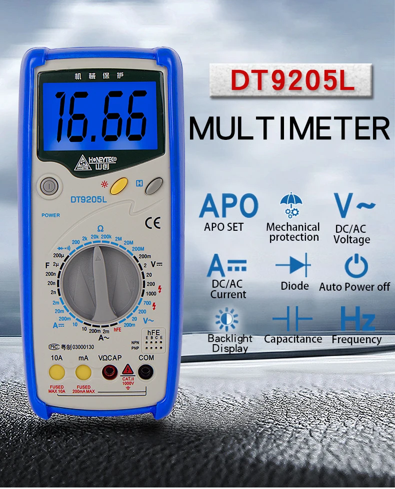 Новейший DT9205L мини-конденсатор, мультиметр, цифровой профессиональный транзистор, тестер для удержания данных, мультитестер, цифровой