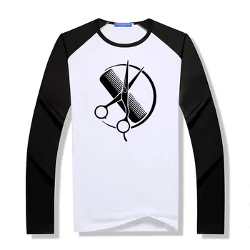 Modal Long Sleeve Custom Barber shop T Shirt Men's Geek Modern Fashion Hair Salon T-shirts O Neck raglan Tees 3