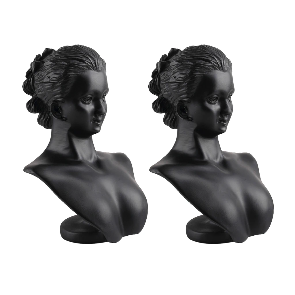 2x Women Figure Mannequin Black Resin 3D Bust Counter Jewelry Display Rack 2x Women Figure Mannequin Black Resin 3D Bust Counter Jewelry Display Rack