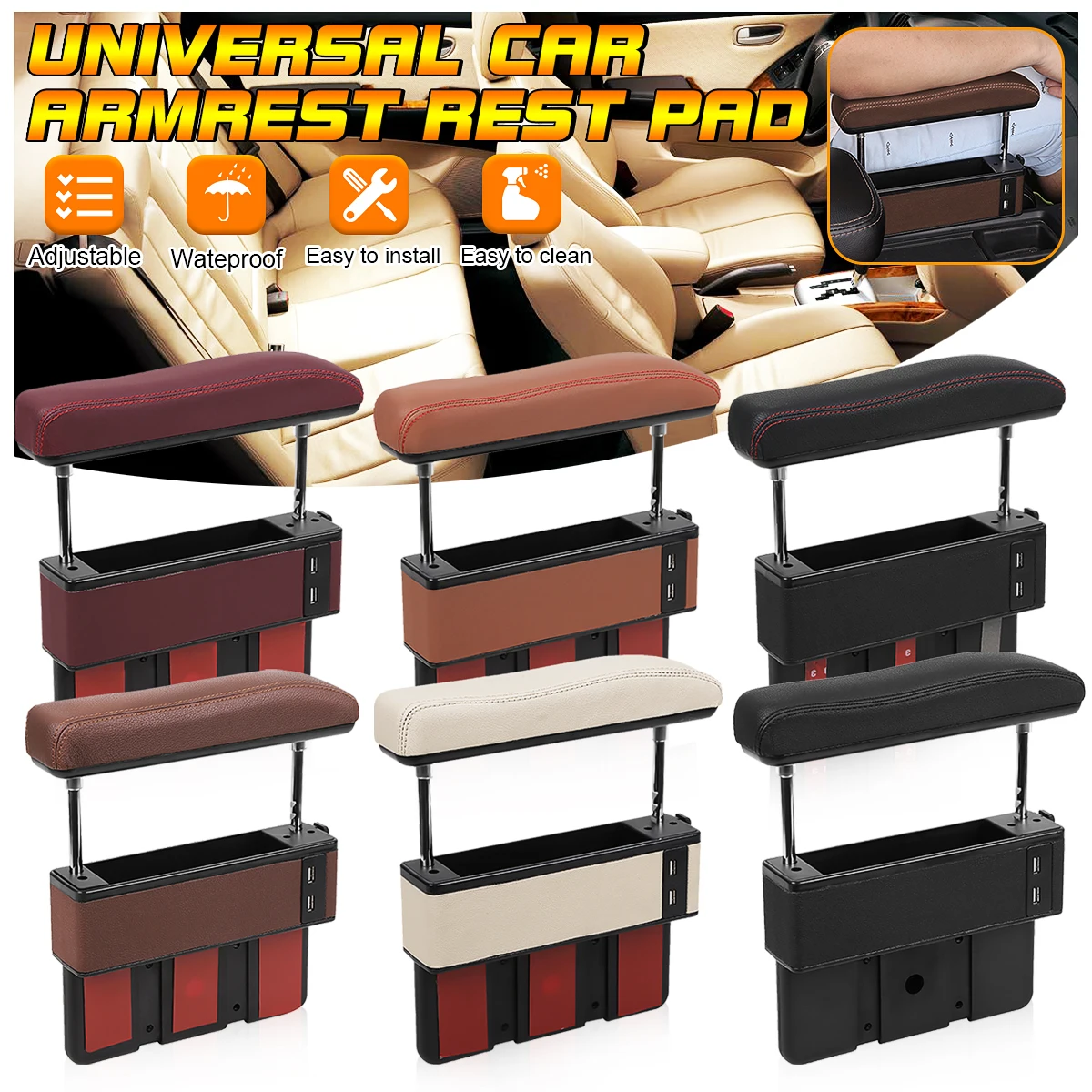 

Hot New Universal Car Interior Central Lift Elbow Support Arm Rest Adjustable Auto Handrest Hand Holder Armrest Storage Box