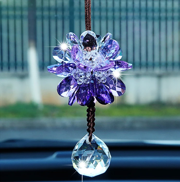New car pendant crystal petals car-mounted decorative pendant rearview mirror female car decorative crystal ball white Pendant
