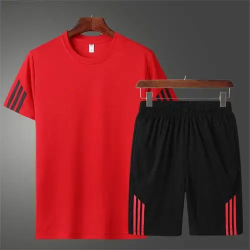 Летняя футболка и шорты, комплект для мужчин 4XL с принтом, повседневный мужской спортивный костюм, спортивная толстовка, штаны, мужской спортивный костюм, синий, черный, серый - Цвет: E-3-S18-B18