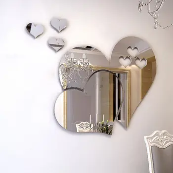 

3D Mirror Wall Hearts Decal Removable DIY Art Mural Room Home Decor Removable 3D Sticker Creative Hearts Wall Sticker