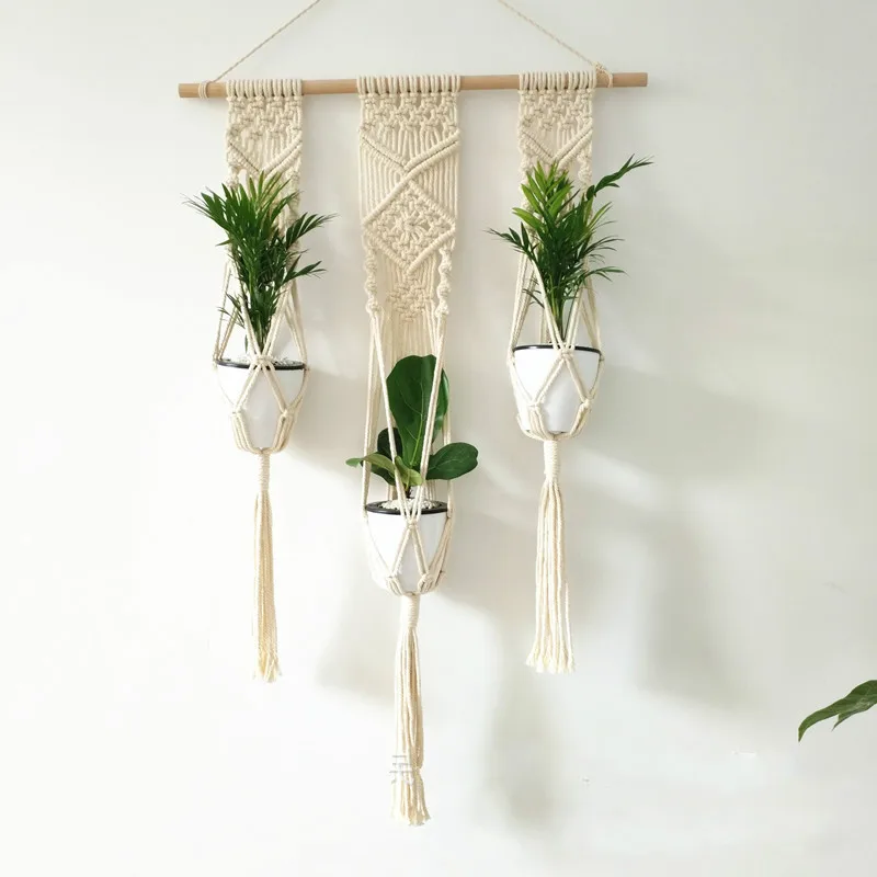 Деревянная двухслойная макраме настенная полка перегородка рамка Decoracion Hogar Корзина держатель для растений Цветочная корзина Бохо Декор