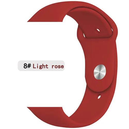 light rose red 8 Ремешок для apple watch, ремешок для apple watch 5, 4, 3, iwatch, ремешок 42 мм, 44 мм, 38 мм, 40 мм, браслет Correa, силиконовый ремешок для часов, ремень, аксессуары - Цвет ремешка: light rose red 8