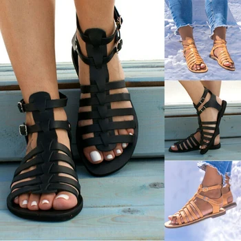 

Summer Women Shoes Flat Beach Sandals Ladies Fashion Roma Flat Solid Peep Toe Sandals Casual Shoes Sandales Size 36- 43