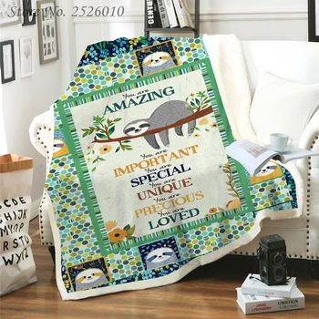 

Throw Blanket Cute Cartoon Sloth 3D Velvet Plush Blanket Bedspread for Kids Girls Sherpa Blanket Couch Quilt Cover Travel 02
