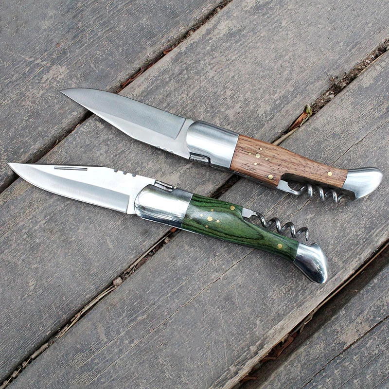 

Wine Bottle Corkscrew Outdoor Camping Folding Knife Wood Handle Pocket Knives Picnic Fruit Steak Dinner Cutlery Household Tool