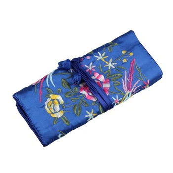 

Travel Jewelry Roll Bag Embroidery Brocade Jewelry Organizer Case with Tie Close New