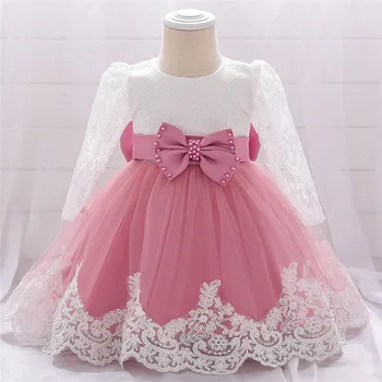 

Infant Baby Girls Dress Princess Lace Long Sleeve Newborn Dresses For Full Moon Wedding Party Formal Ball Gown 0-3 T