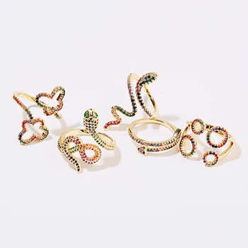 

Trendy AAA Cubic Zirconia Rings Women Unique Open Gold Rainbow Snake Arrow Geometric Rings Anillo Party Wedding Jewelry Gifts