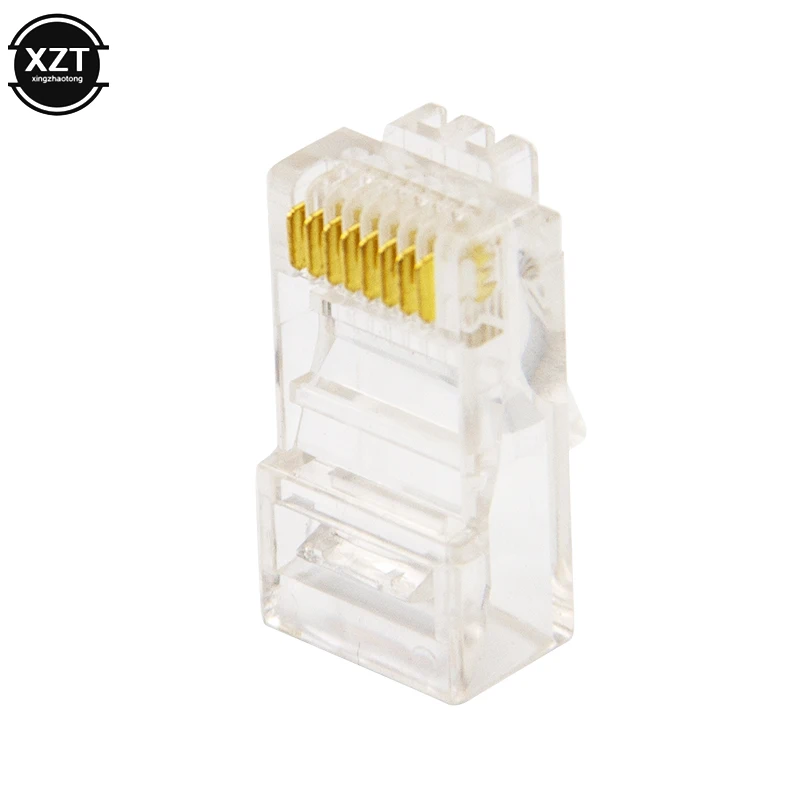 RJ45 CAT6 CAT5e Pass Through Connectors Crystal End Gold-Plated 8P8C Crimp UTP Standard Ethernet Network Modular Plug