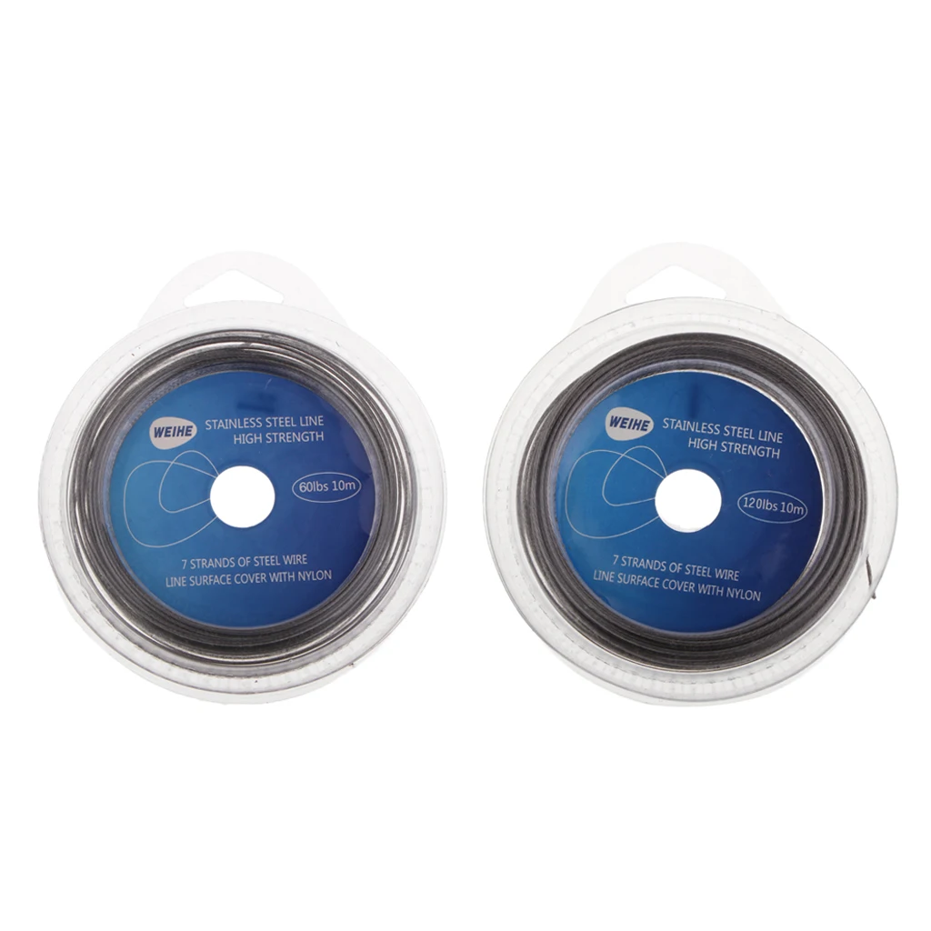 2pcs Fishing Steel Wire Fishing Line 10m 7 Strands Braided Leader Wire with 12pcs Crimps Sleeves