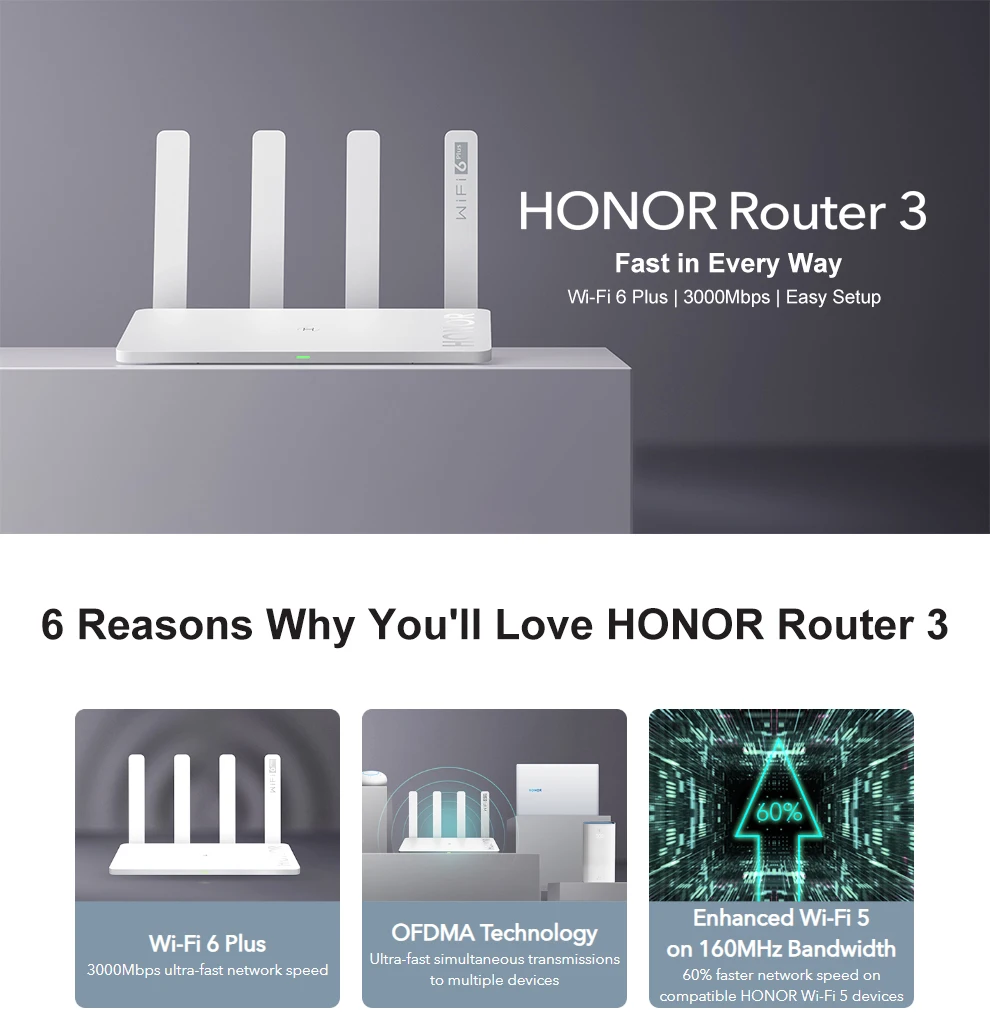 Huawei-roteador sem Fio Antenas de Alto 6 + Dual-core Banda de 5g Honor Wi-fi 2.4g 3000mbps 4 Ganho Wifi Plus Amplo Repetidor 6 z6 1.2g Cpu 1 High Quality Computador e Escritório