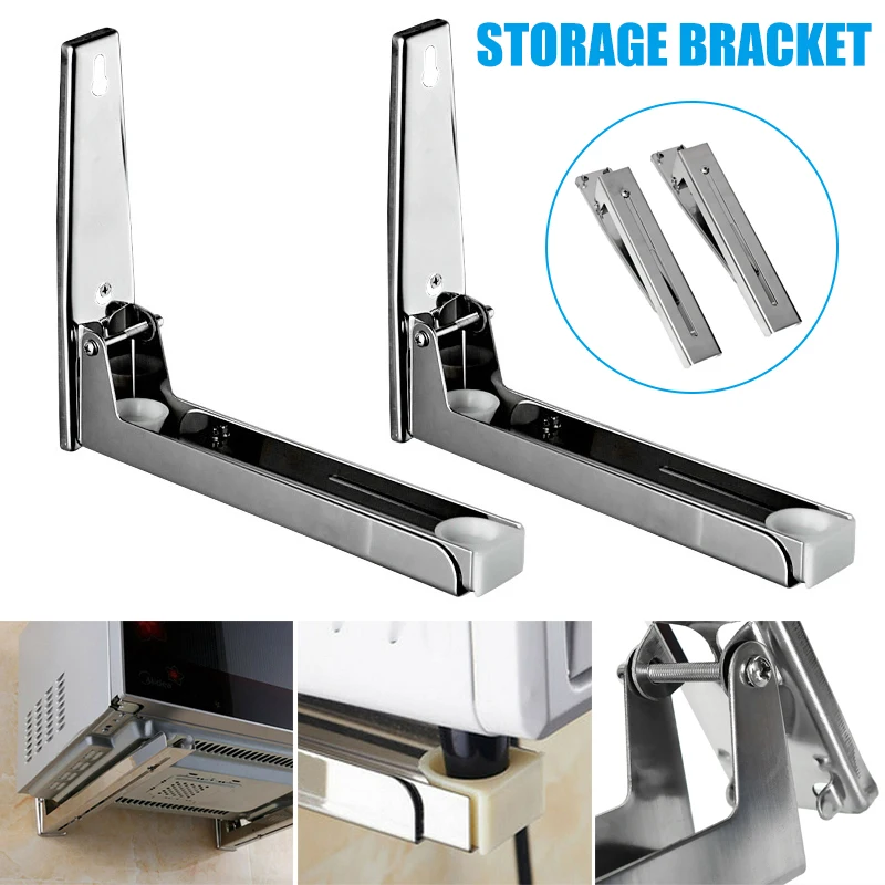 

1 Pair Foldable Holder Bracket Stainless Steel Stand Adjustable Storage for Kitchen Microwave J8 #3
