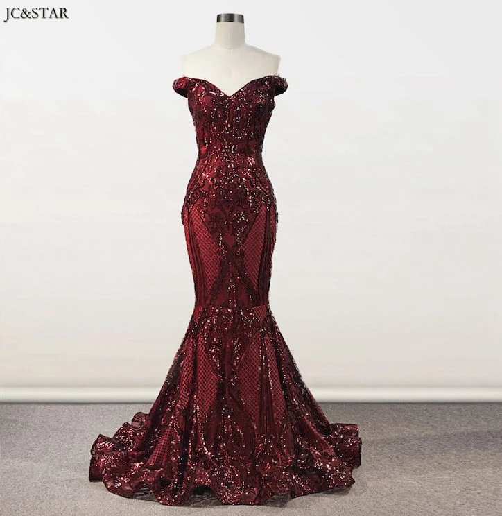 Бургундия Vestidos de fiesta de noche, новинка, кружевное, с блестками, сексуальное, с v-образным вырезом, с открытыми плечами, бордовое, Русалка, вечерние платья, длинное, бальное платье, abendkleid - Цвет: Бургундия