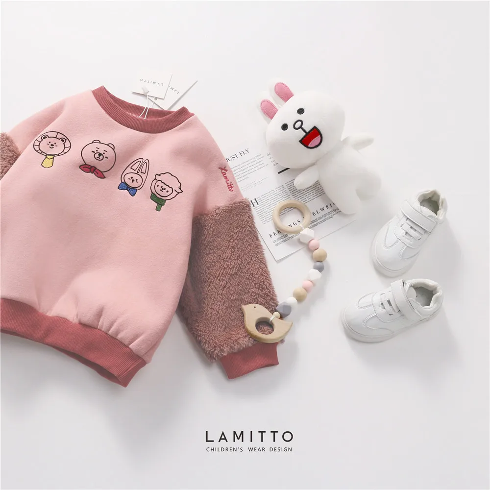 Tonytaobaby/осенне-зимняя одежда; Новая детская одежда для мальчиков и девочек; флисовая толстовка с длинными рукавами и рисунком