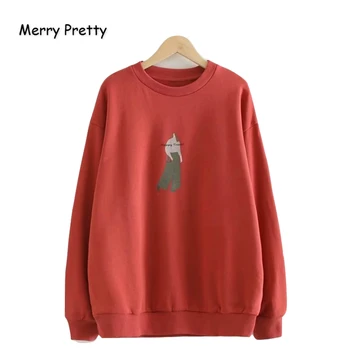 

Merry Pretty Cotton Women Cartoon Print Basic Hoodies Sweatshirts 2019 Winter Long Sleeve O-Neck Casual Loose Tracksuit Pullover
