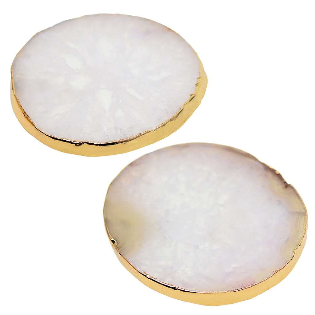 Gold Edge Agate Slice Crystal Coaster Cup Mat Coffee Tea Place Mat White