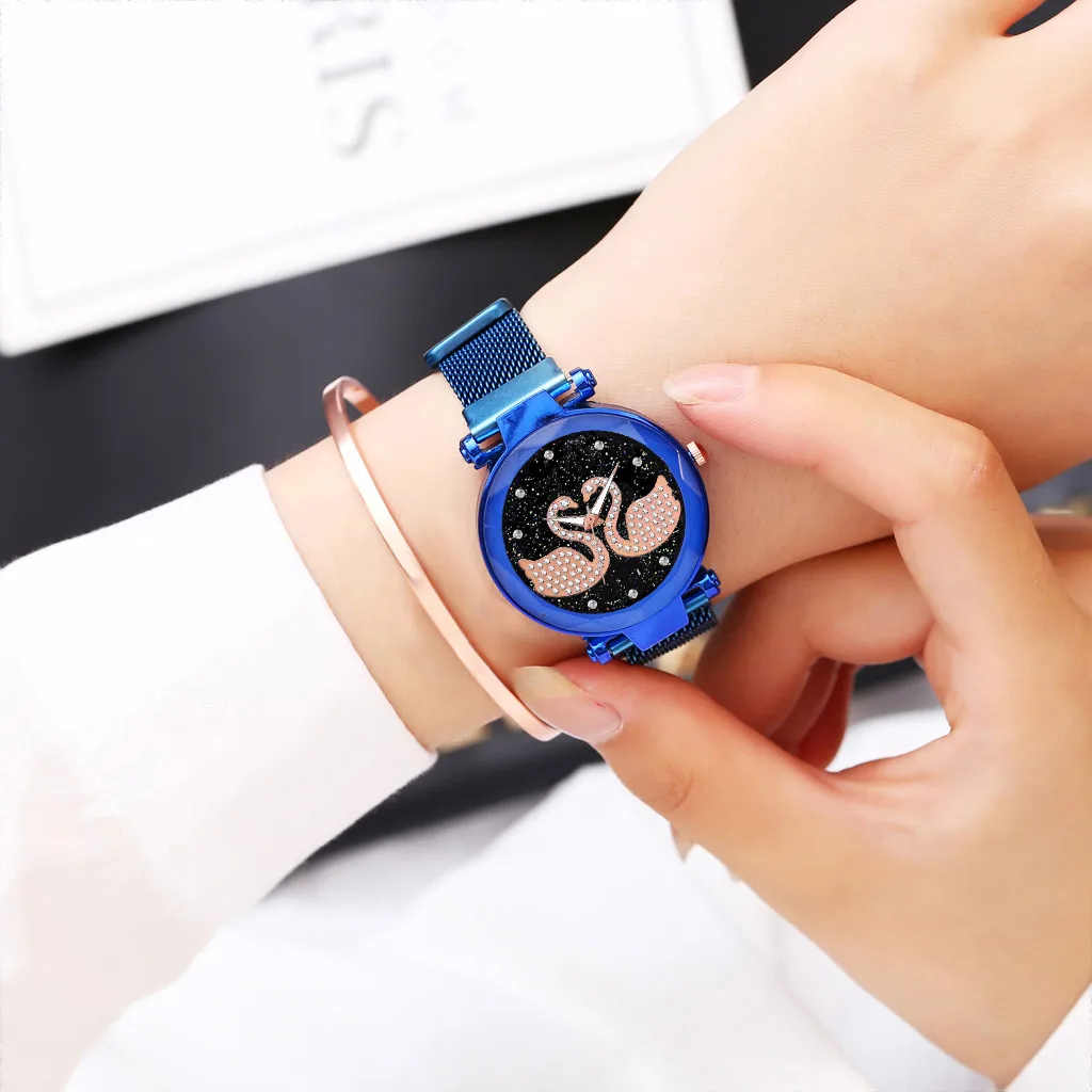 Reloj mujer, женские часы, магнит, камень, лебедь, алмаз, женские кварцевые часы, повседневные женские часы, relojes para mujer