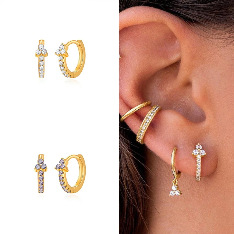 Fashion Women Crystal 925 Sterling Silver Stud Small Round Hoop Earrings Jewelry 