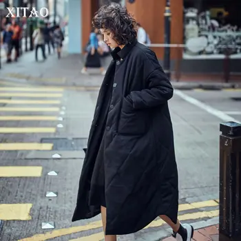 

XITAO Long Parka Fashion New Women Single Breast 2020 Full Sleeve Small Fresh Elegant Minority Loose Pleated Parkas ZY1555