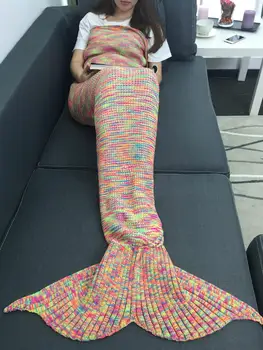 

Warmth Acrylic Knitting Colorful Mermaid Tail Design Blanket