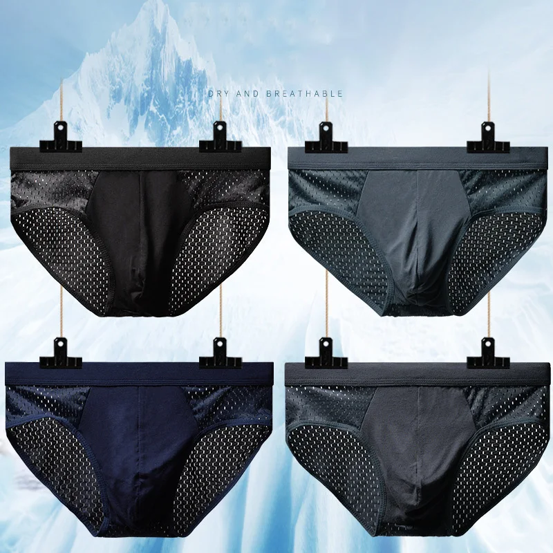 

Ice Silk Ultra Thin Low Waist Mesh Wicking Male Underwear Comfortable Breathable Seamless Elasticity Thin Simple Men Briefs B18