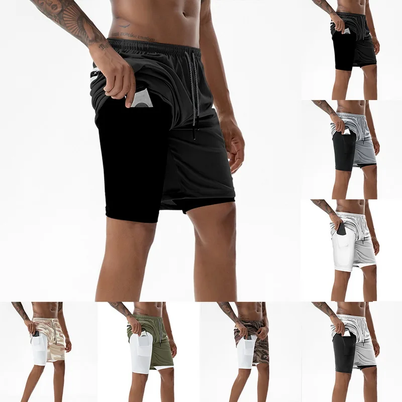

Gym Shorts Men Running Shorts Double-Deck Mens Fitness Bodybuilding Breathable compression Shorts Quick Drying