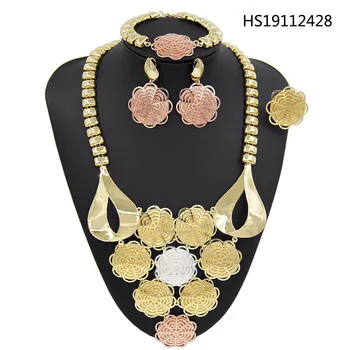 

Yulaili Fashion Nigerian Wedding Bridal African Party Big Necklace Earrings Bracelet Ring Dubai Gold Jewelry Sets Free Shipping