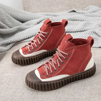 

Timalina Genuine Leather Ankle Boots Women Autumn/winter Retro Flat Short Boots Casual Women Boots Denim Boots Ladies Flats