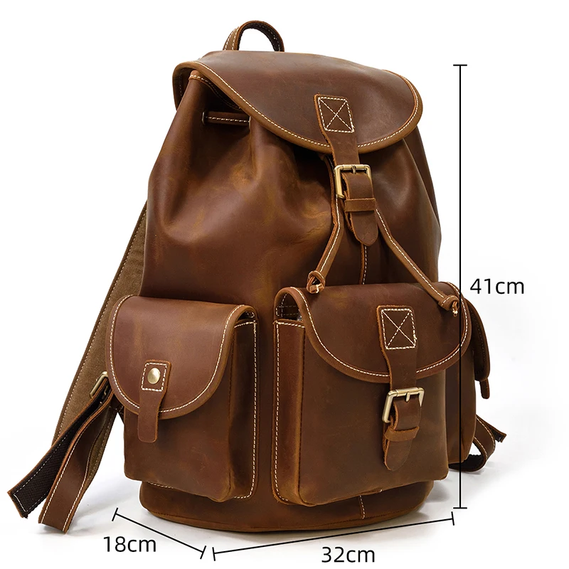 15.6′ Vintage Crazy Horse Leather Backpack For Men