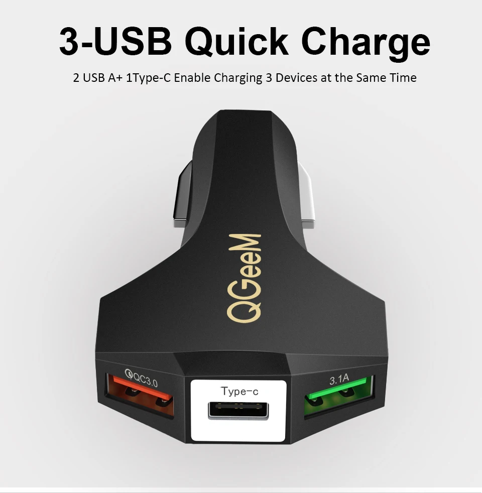 QGEEM QC 3,0 USB C автомобильное зарядное устройство Quick Charge 3,0 Автомобильное быстрое зарядное устройство адаптер Hammer 3 USB-C портативное автомобильное зарядное устройство для iPhone Xiaomi