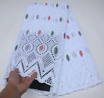 

Nigerian High Quality 100% Cotton 2019 Swiss Voile African Lace Fabrics Polished Cotton Eyelet Lace With Stone XER01