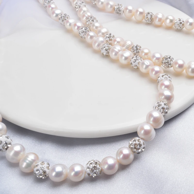 ASHIQI Настоящее натуральное пресноводное жемчужное ожерелье с белой глиной циркониевый шар ювелирные изделия для женщин Подарки
