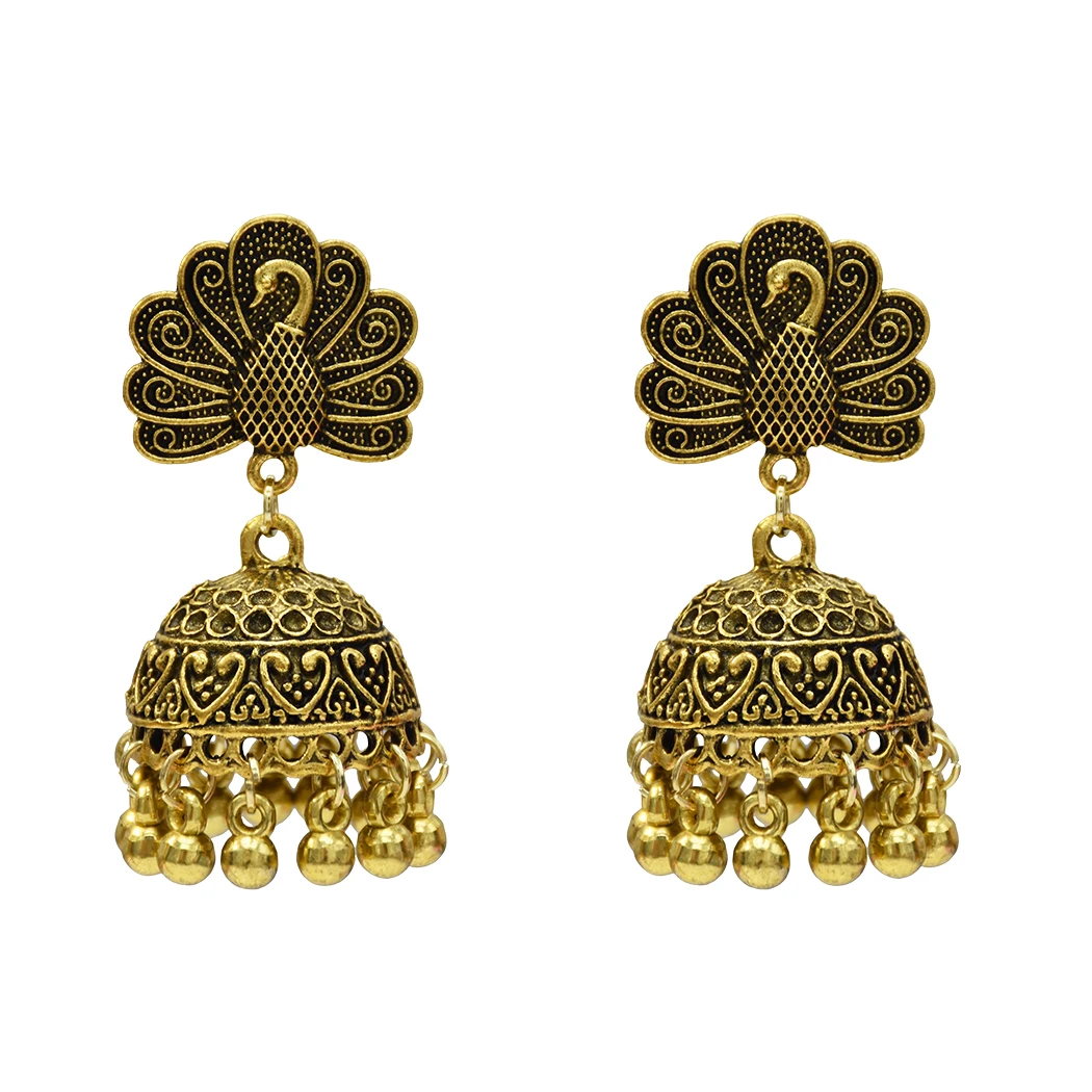 E-5325-G Для женщин индийский окисленный Jhumka Jhumki индийские серьги золотого и серебряного цвета, на крючках с длинной бахромой серьги женские массивные уши афганских ювелирные изделия - Окраска металла: E-5325-G