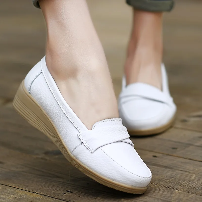 Spring casual ladies flat shoes white shoes woman leather solid color non-slip nurse shoes Loafers women shoes zapatos mujer