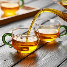 Зеленая ручка маленькая чаша для чая, термостойкая стеклянная чашка, чайный набор кунг-фу аксессуары для чайника, чайная чашка 150 мл 1 шт