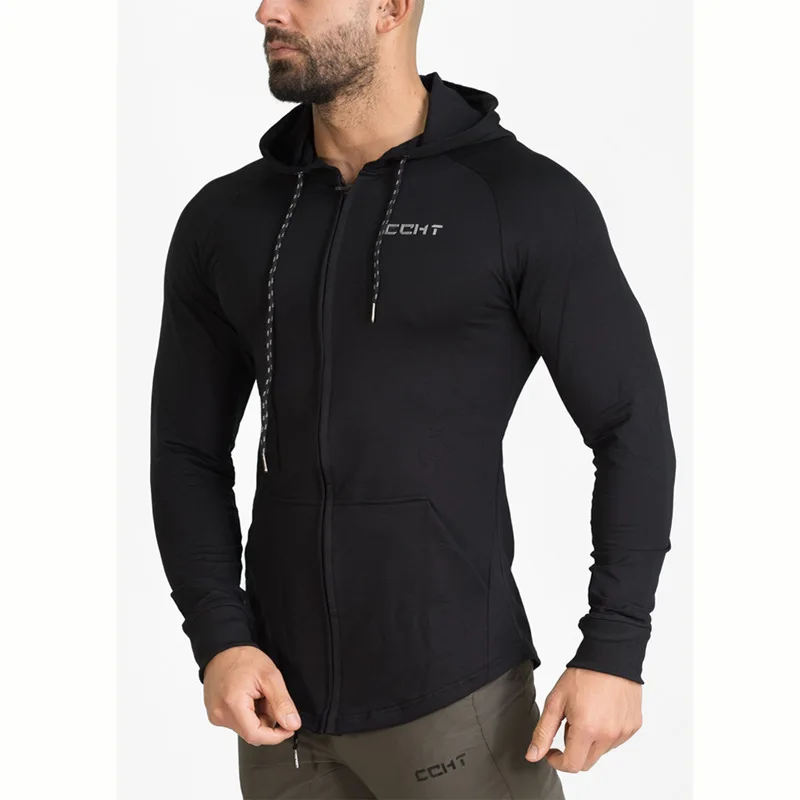 Мужская Спортивная толстовка с капюшоном на молнии с длинным рукавом